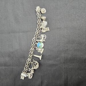 Vintage Sterling Silver Charm Bracelet 12 Charms Souvenir Moving
